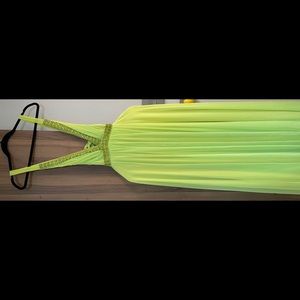 Green open back dress